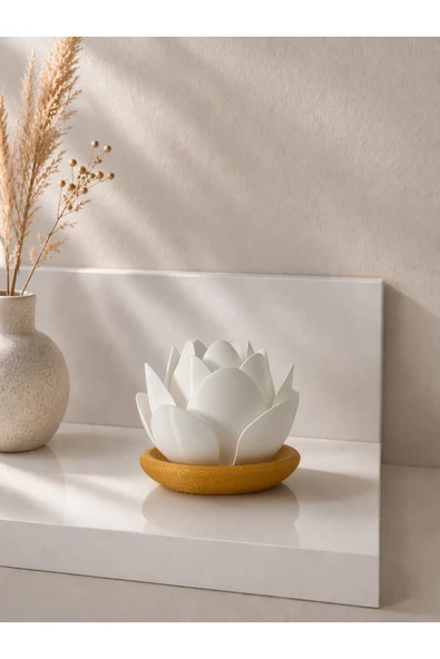 zulya Lotus Çiçeği LED Mumluk – Dekoratif Gece Lambası | Modern Minimal Mumluk ürün görseli 1