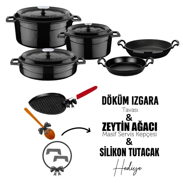 Lava Döküm Çeyiz Seti - Sağlıklı ve Uzun Ömürlü Mutfak Seti   Siyah ürün görseli 1