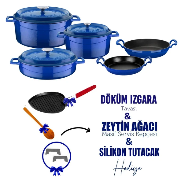 Lava Döküm Çeyiz Seti - Sağlıklı ve Uzun Ömürlü Mutfak Seti   Mavi ürün görseli 1