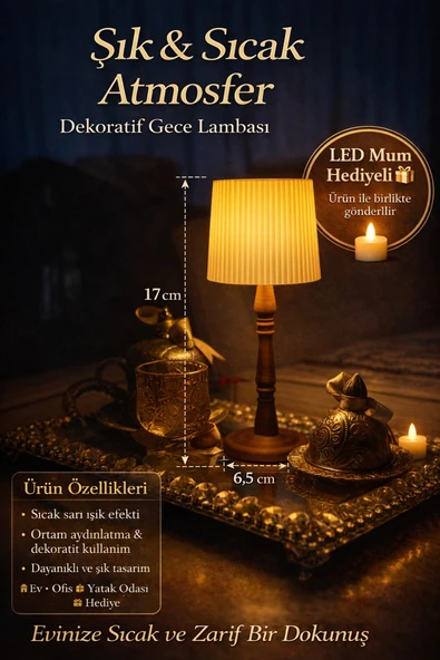 zulya Mini Abajur LED Mumlu Dekoratif Masa Lambası 17 cm – Sıcak Işık Gece Lambası ürün görseli 1