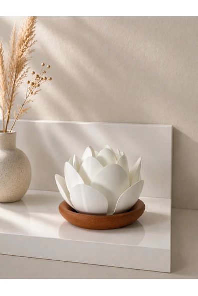 zulya Lotus Çiçeği LED Mumluk – Dekoratif Gece Lambası | Modern Minimal Mumluk ürün görseli 1