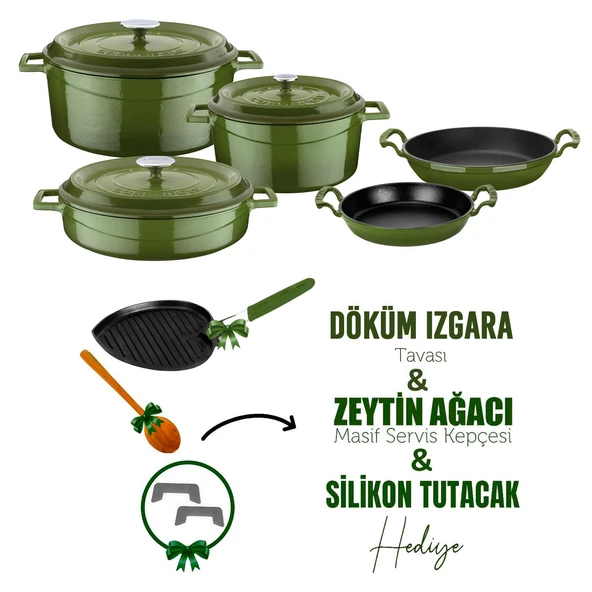 Lava Döküm Çeyiz Seti - Sağlıklı ve Uzun Ömürlü Mutfak Seti   Yeşil ürün görseli 1