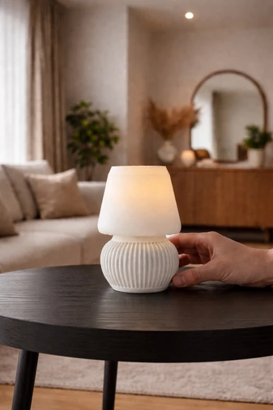 zulya Modern Mantar Tasarımlı LED Mumluk – 13 cm Dekoratif Gece Lambası | Sıcak Işık, Minimal Şık Tasarım ürün görseli 1