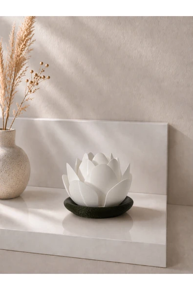 zulya Lotus Çiçeği LED Mumluk – Dekoratif Gece Lambası | Modern Minimal Mumluk ürün görseli 1