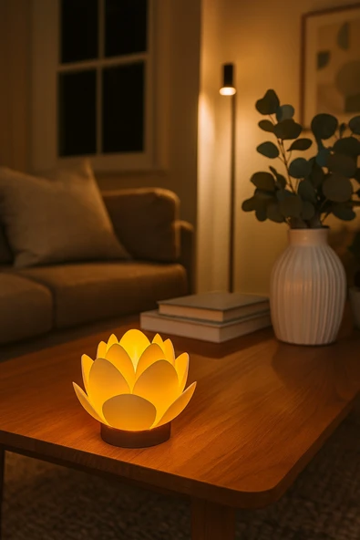 zulya Lotus Çiçeği LED Mumluk – Modern Dekoratif Gece Lambası | Şık Ortam Aydınlatması | LED Mum Dahil ürün görseli 1