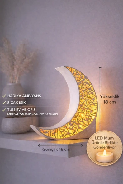 zulya Hilal Tealight Dekoratif LED Mumluk – Modern Ay Tasarımlı Ortam Lambası – Sıcak Işık ürün görseli 1
