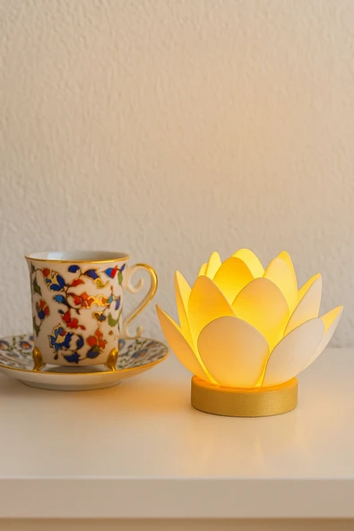 zulya Lotus Çiçeği Tasarımlı Dekoratif Plastik Led Mumluk Tealight - Sıcak ve Zarif Işık ürün görseli 1