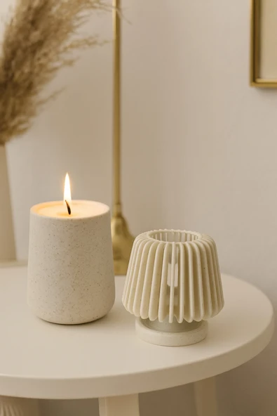 zulya Mermer Desenli 3D Tealight Mumluk – 7 x 7.5 cm | El İşçiliği Dekoratif Mumluk ürün görseli 1