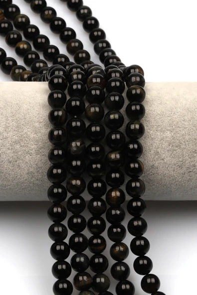 Siyah Kaplan Gözü (AAA Kalite) Doğal Taş Dizi 8 mm Küre Kesim - DZ-0974 ürün görseli 1