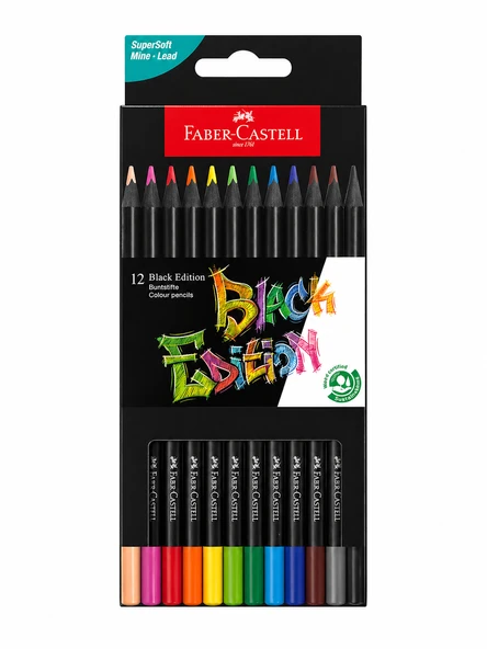 FABER CASTELL BLACK EDİTİON KURU BOYA 12 RENK ürün görseli 1