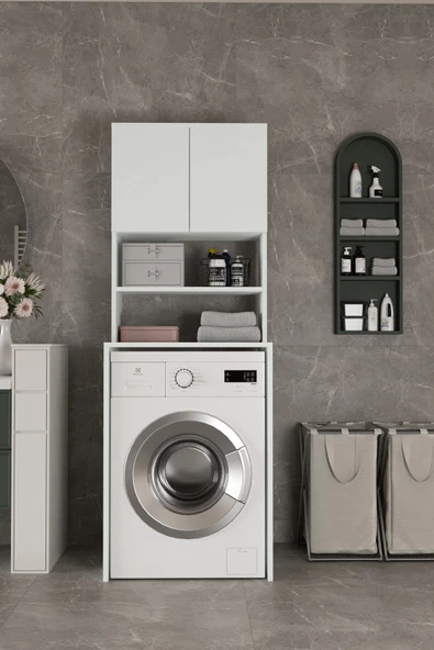 Vera-2 Kapaklı Beyaz Çamaşır Makinesi Dolabı Banyo Dolabı Çamaşırlık Ünitesi ürün görseli 1
