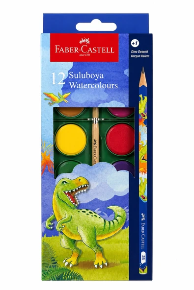 FABER CASTELL DİNO BÜYÜK BOY SULUBOYA 12 Lİ+1 KURŞUN KALEM ürün görseli 1