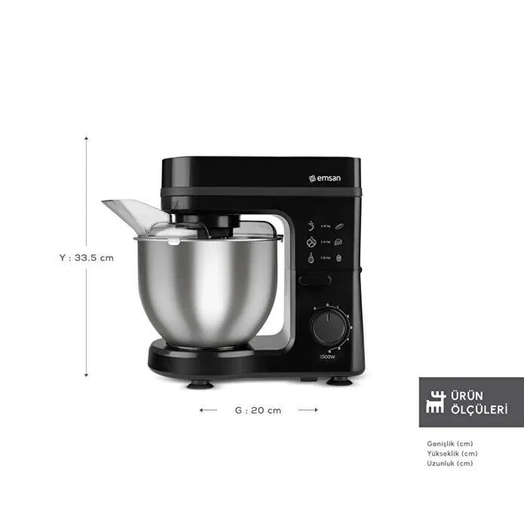 Emsan Maestrochef Stella Hamur Yoğurma Makinesi Black 1500W 5L ürün görseli 1