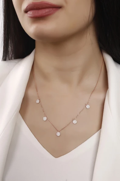 Lia Berto Kadın Rose Taşlı Pul Şans Model 925 Ayar Gümüş Kolye ürün görseli 1