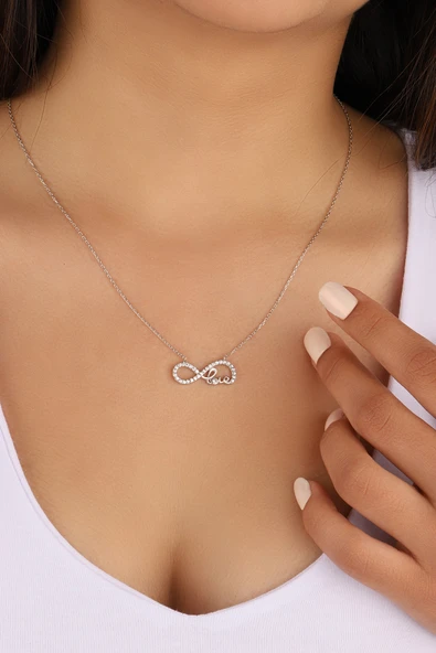 Lia Berto Kadın Love Yazılı Sonsuzluk 925 Ayar Gümüş Kolye ürün görseli 1