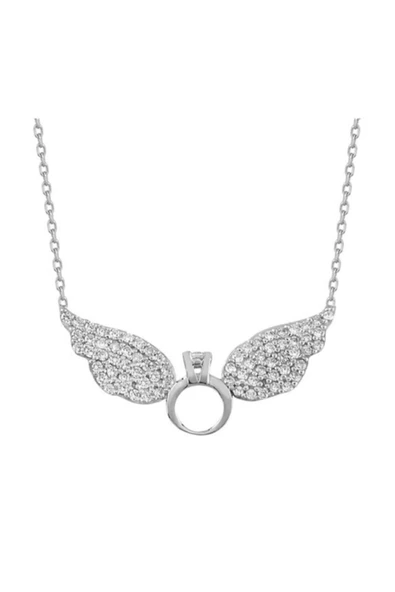Lia Berto Kadın Tek Taş Melek Kanatlı 925 Ayar Gümüş Kolye ürün görseli 1
