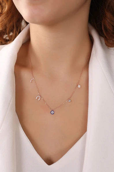 Lia Berto Rose Nazarlı Şans Model 925 Ayar Gümüş Kolye ürün görseli 1