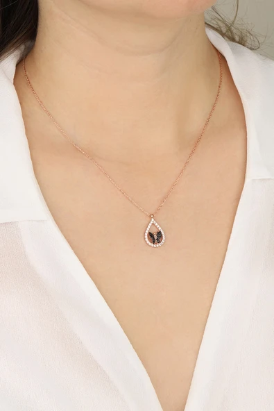 Lia Berto Kadın Rose Damla Kelebek Model 925 Ayar Gümüş Kolye ürün görseli 1