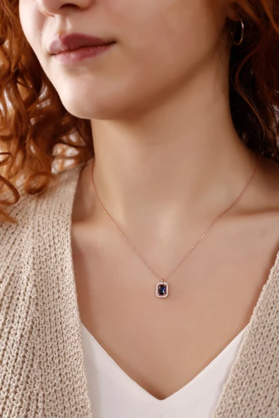 Lia Berto Rose Safir Baget Taşlı 925 Ayar Gümüş Kolye ürün görseli 1