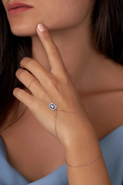 Lia Berto Rose Aqua Baget Taşlı 925 Ayar Gümüş Şahmeran ürün görseli 1