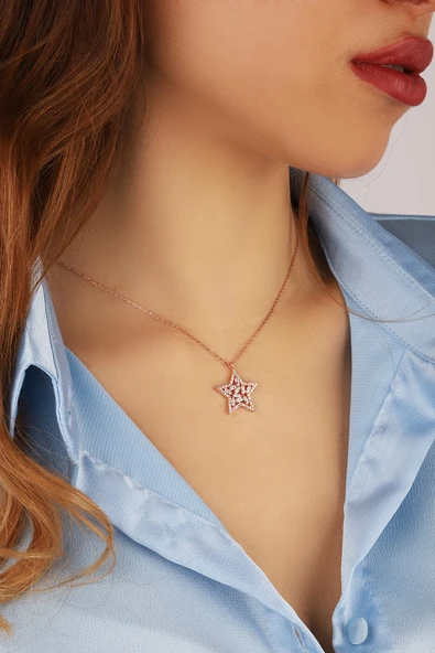 Lia Berto Kadın Rose Baget Taşlı Yıldız 925 Ayar Gümüş Kolye ürün görseli 1