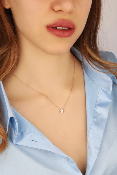 Lia Berto Kadın Rose Zirkon Taşlı Göz 925 Ayar Gümüş Kolye ürün görseli 1