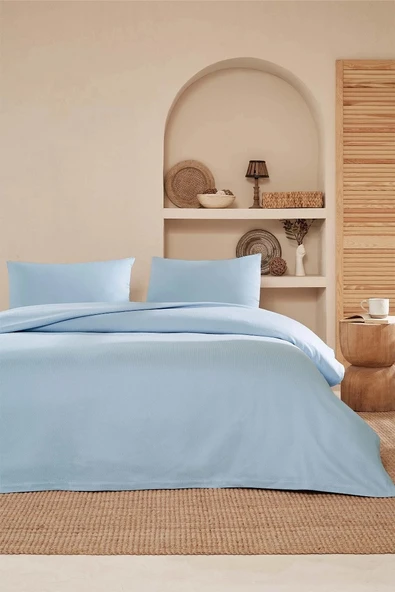 Özdilek -Colourist Mavi- Bamboo Lastikli Çarşaflı Tek Kişilik Pike Takımı ürün görseli 1
