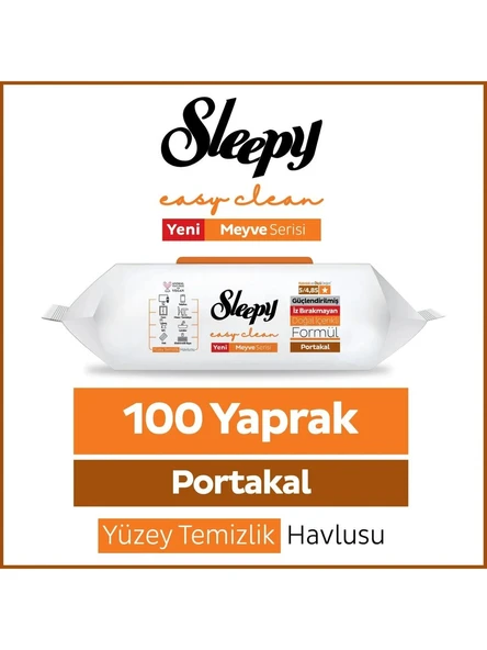 Sleepy Meyve Serisi Yüzey Temizlik Havlusu Mendili Portakal 100 Yaprak ürün görseli 1