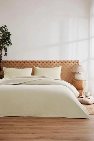 Özdilek -Colourist Krem- Bamboo Lastikli Çarşaflı Tek Kişilik Pike Takımı ürün görseli 1