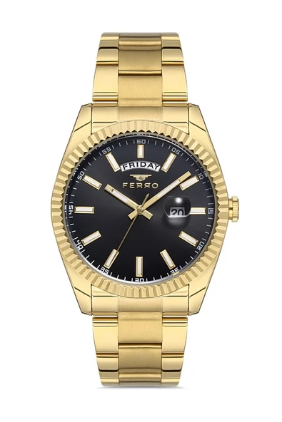 Ferro F11211A-B2 Quartz Çelik Altın Rengi Siyah Kadran 41 mm Erkek Kol Saati ürün görseli 1