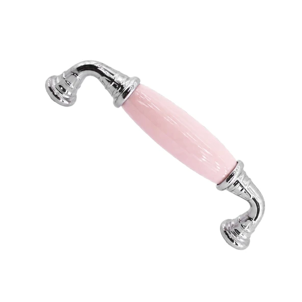 Alvena Pembe Porselen Krom Kulp 96 mm 9.6 cm Mobilya Çekmece Dolabı Dolap Kapak Kulplar Kulb Kulpu ürün görseli 1