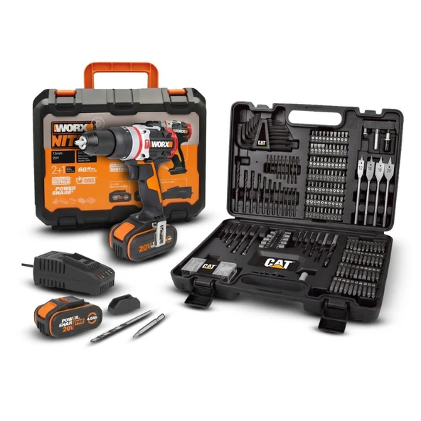 WORX WX354.4SET 20Volt/4.0Ah Li-ion Çift Akülü Kömürsüz Profesyonel Şarjlı Darbeli Matkap + DA01903 201 Parça Delme/Vidalama Uç Seti ürün görseli 1