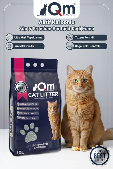 Qm Aktif Karbonlu Süper Premium Bentonit Kedi Kumu 10 L ürün görseli 1