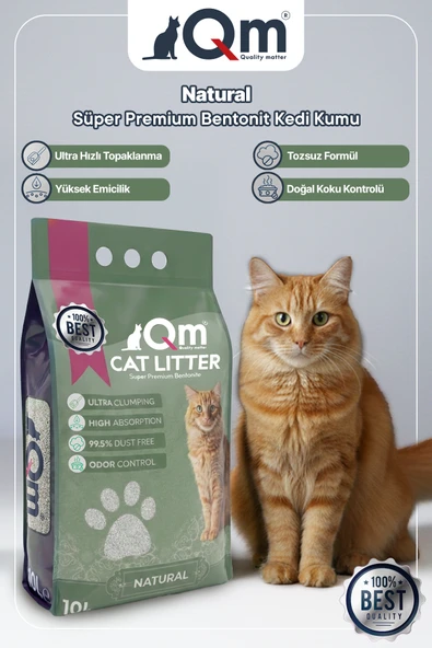 Qm Natural Süper Premium Bentonit Kedi Kumu 10 L ürün görseli 1