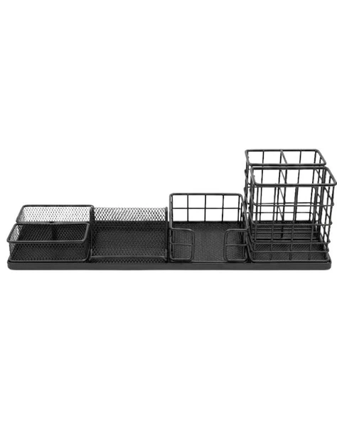 Temel Siyah Metal Mesh Modüler Masaüstü Organizer Seti 7 Parça 38x10 cm 9515B ürün görseli 1