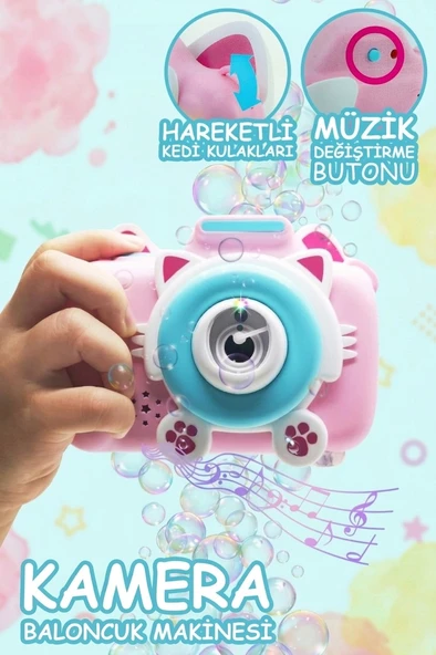 Kamera Tasarımlı Baloncuk Makinesi Işıklı Müzikli Otomatik Balon Oyuncağı ürün görseli 1