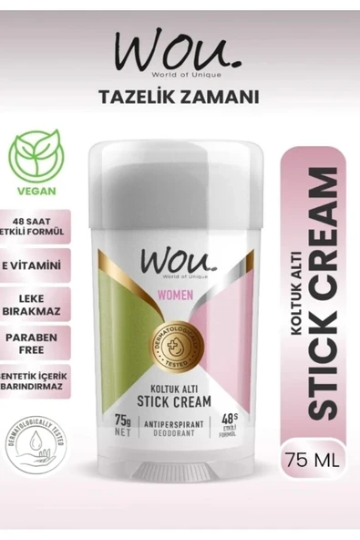 WOU Worl Of Unique Stick Krem, Koltuk Altı Terleme Önleyici 48 Saat Etkin Koruma Vegan, Women ürün görseli 1