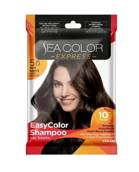Sea color express Amonyaksız şampuan saç boyası 30 ml 5.0 numara Açık Kahve ürün görseli 1