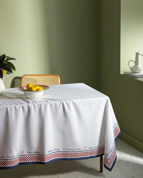 Madame Coco Chrysal Polycotton Masa Örtüsü - Beyaz - 150x250 cm ürün görseli 1