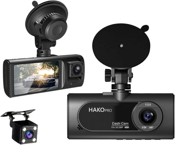 Hakopro 1080p Ön Ve Arka Kameralı 2.0" Ips Hd Ekran, Wifi Ve G Sensörlü Akıllı Araç Kamerası Cmr100 ürün görseli 1