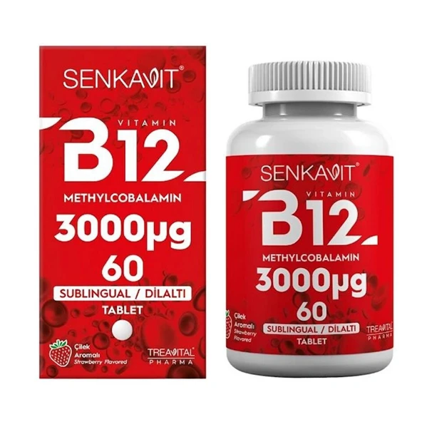 Senkavit B12 3000 Mcg Sublingual Çilek Aromalı 60 Dilaltı Tablet ürün görseli 1