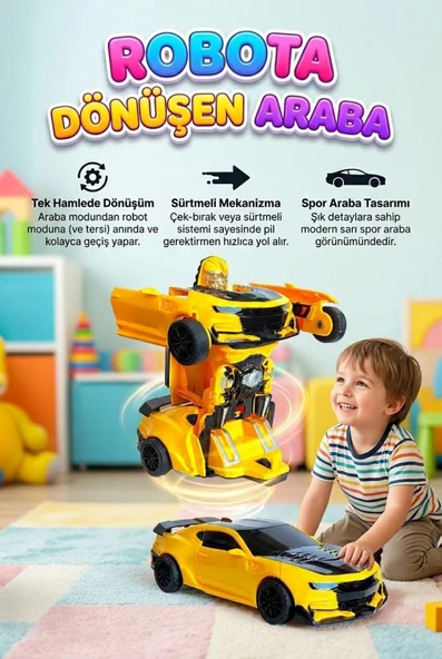 2'si 1 Arada Dönüşebilen Robot Arabam! Form Değiştirebilen Eklemleri Hareketli 19cm Oyuncak Robot ürün görseli 1