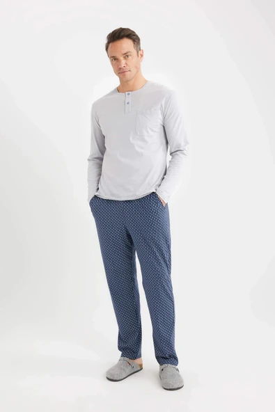Defacto D8227 Gri Regular Fit Kareli Cepli Pijama Altı ürün görseli 1