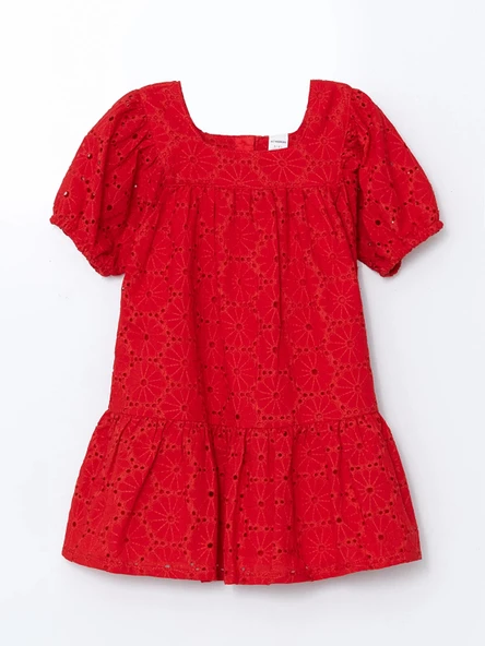 LCW Kids KIRMIZI Basic Dantel Brodeli Kız Çocuk Elbise ürün görseli 1