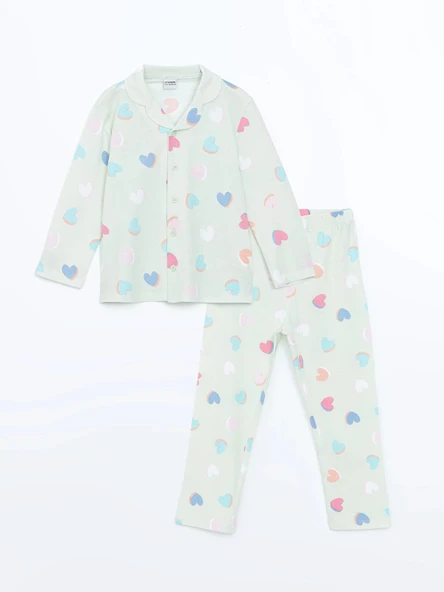 LCW Kids Yeşil Gömlek Yaka Kız Çocuk Pijama Takımı ürün görseli 1