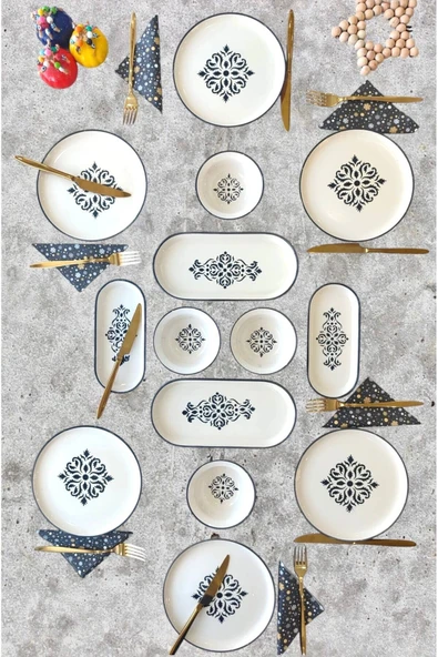 Borser Etnik Desen Siyah 6 Kişilik 14 Parça Kahvaltı Takımı**1** ürün görseli 1