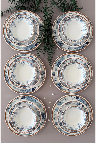 Yiğit Seramik Züccaciye Bluekitchen Model Rölyefli 6 Kişilik 18 Parça Modern Yemek Sofra Takımı ürün görseli 1
