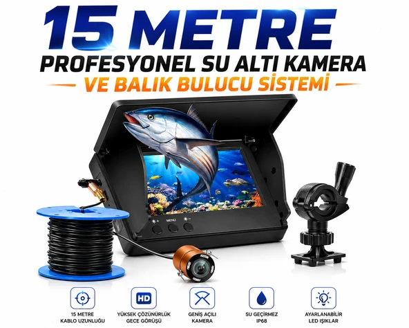 15 Metre Profesyonel Balık Bulucu Geniş Açılı Lens ile Daha Fazla Alanı Gör Net Gör, Doğru Avla ürün görseli 1