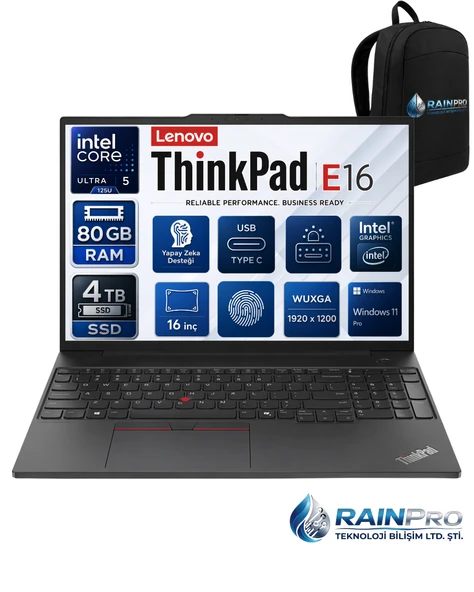 Thinkpad E16 Gen2 Intel Core Ultra 5 125U 80 GB DDR5 4 TB SSD 16" Wuxga IPS Windows 11 Pro Taşınabilir Bilgisayar 21MA003RNP28 ürün görseli 1