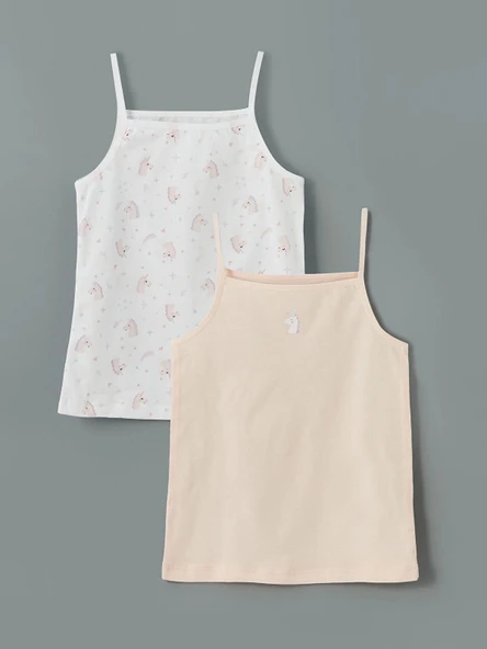 LCW Kids Pembe Kare Yaka Kız Çocuk Atlet 2'li ürün görseli 1